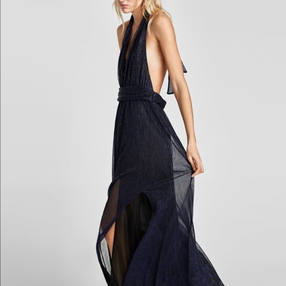 Zara Dresses & Skirts - Zara long shiny dress, dark blue